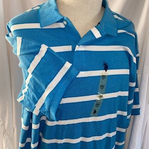 US Polo Assn Blue & White Stripe Broad Stripe Polo 2XLT